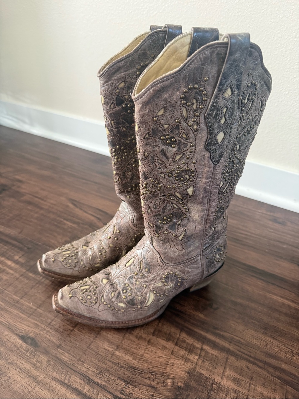 Corral Studded Cutout Western Cowboy Boots Brown Leather Women’s Size 6.5
